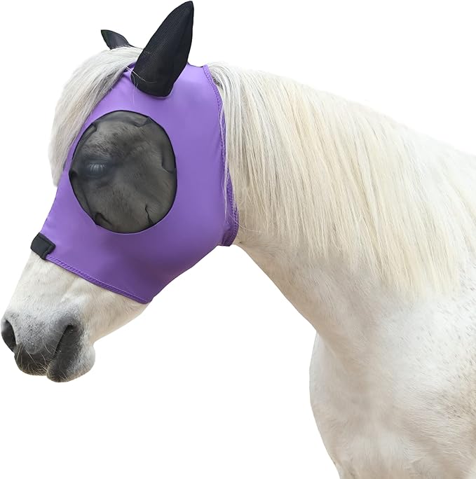 Horse Mesh Fly Mask with Ears, Soft Lycra Mesh Mask Anti-UV with Ears Violet, Full