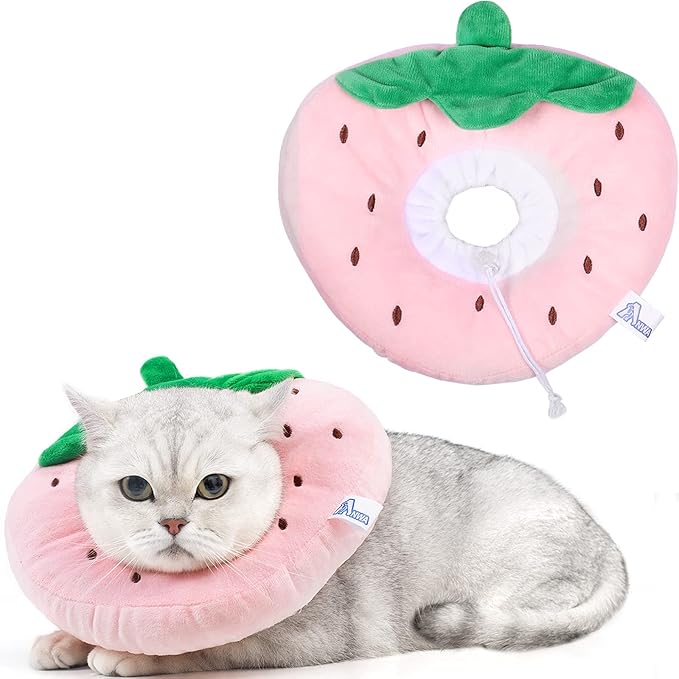 ANWA Adjustable Cat Cone Collar Soft, Cute Cat Donut Collar After Surgery, Kitten Recovery Cones to Stop Licking