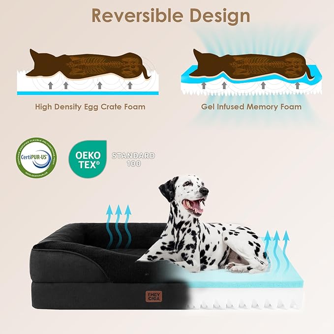 EHEYCIGA Memory Foam Dog Bed for Large Sized, Orthopedic Dog Sofa with Sides and Waterproof Liner, Washable Bolster Pet Couch with Removable Cover, 36x27x7 Inch, Black