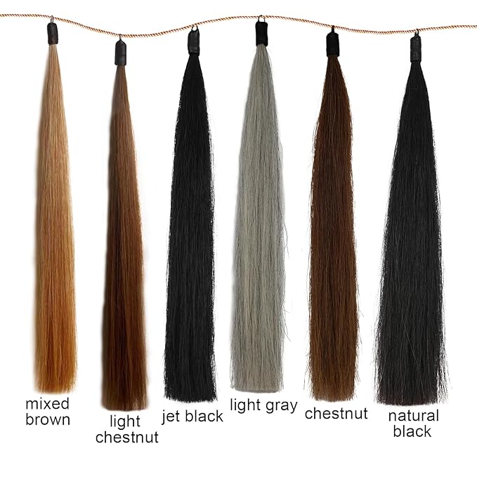Horse Tail Extension with Braided Horsehair Loop, Blunt Cut Bottom, 3/8 lb, 28-30 inches (Jet Black)
