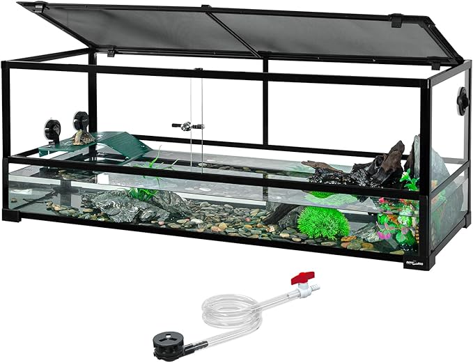 REPTIZOO 67 Gallon Large Turtle Tank Aquarium, 48"×18"×18" Tortoise Habitat Water-Land Ecological Turtle Tank with Drainage System Aquatic Aquarium