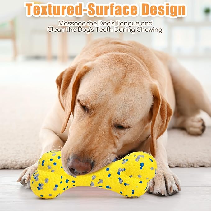 7.28" Indestructible Large Bone Balls for Aggressive Chewers Durable Stick Bouncy Interactive Chew Toy for Dogs Fetch Game Lightweight Floating Outdoor Training, Yellow