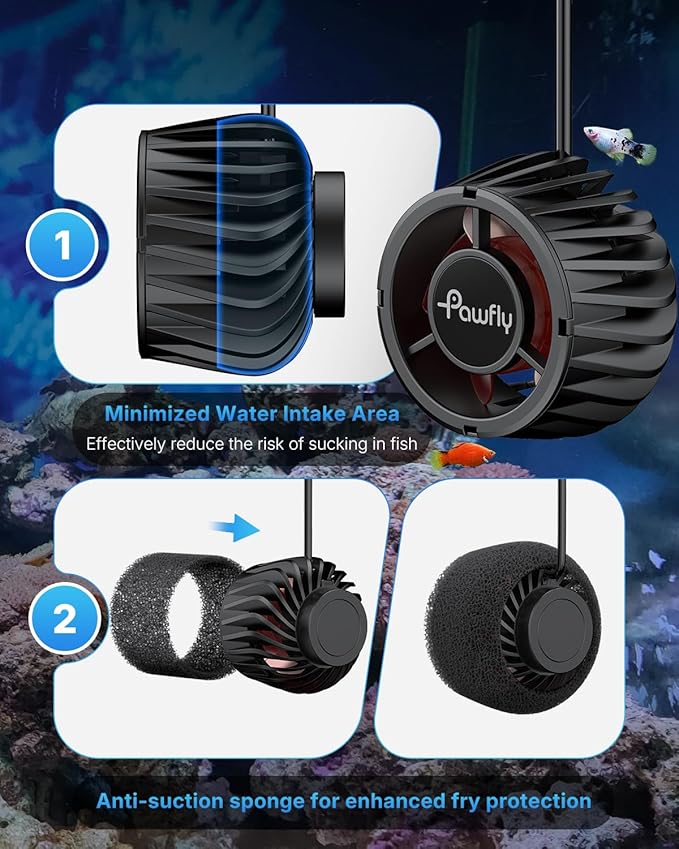 Pawfly 3400 GPH Wave Maker for Aquarium, DC 24V 20W Aquarium Powerhead with LED Controller, Quiet Submersible Wavemaker, Water Circulation Pump for 50-450 Gallon Freshwater Saltwater Tank