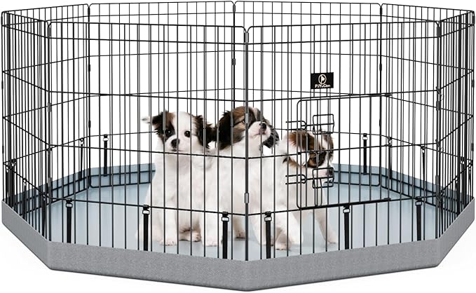 PJYuCien Dog Playpen, 8 Panels 24’’H Dog Pens Indoor with Bottom Pad, Metal Foldable Pet Puppy Exercise Fence Crate Kennel, Better for Small Animals,Grey