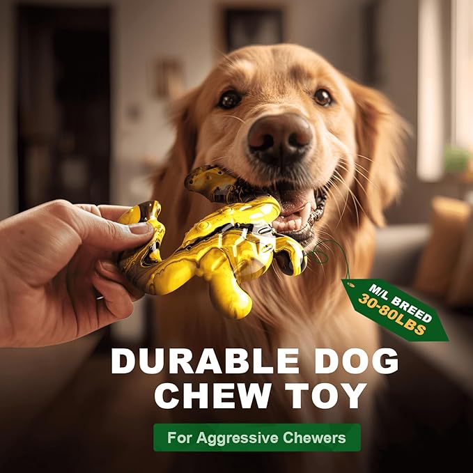 Durable Dog Chew Toy for Aggressive Chewers - Tough Nylon Bone for Medium Breeds, Interactive Teething Toy with Real Bacon Flavor, Keeps Dogs Busy, Christmas Birthday Gifts for Dogs