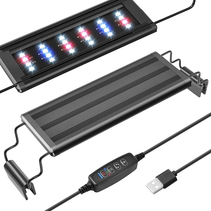 FEDOUR USB Mini Aquarium LED Light, Full Spectrum Aquarium Light with Extendable Brackets, Adjustable Aquarium Plant Light with External Controller, for Freshwater Tank (8-13in)