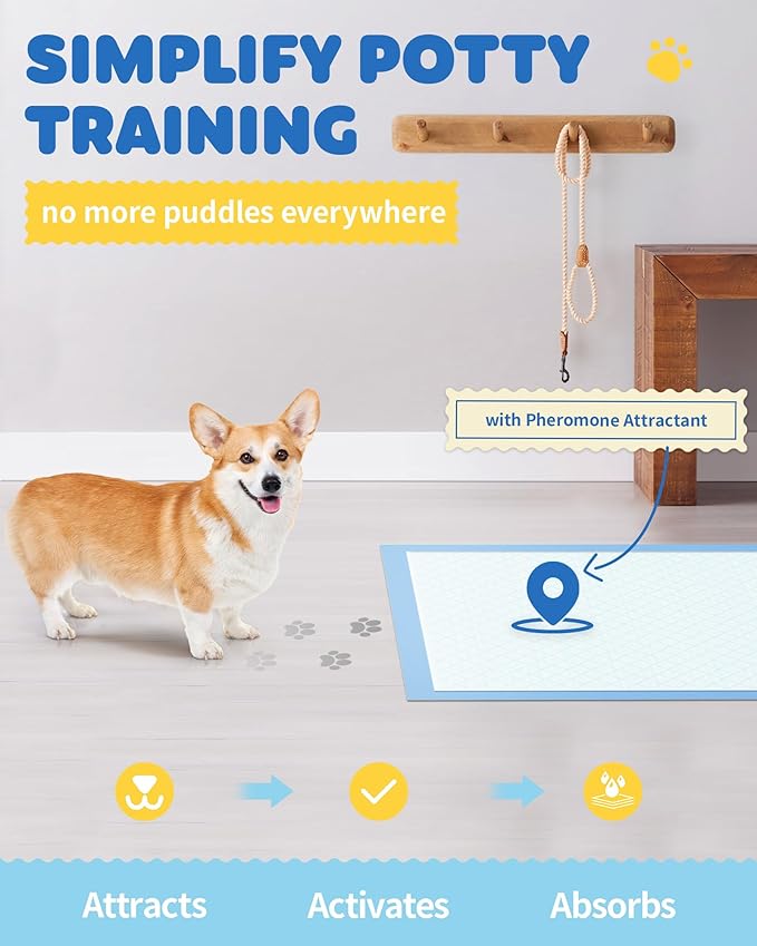 150-Pack Large Puppy Pads - 22'' x 22'' Pee Pads for Dogs Potty Training with Leak-Proof Quick-Dry Design, 6-Layer Dog Pads Large, Blue