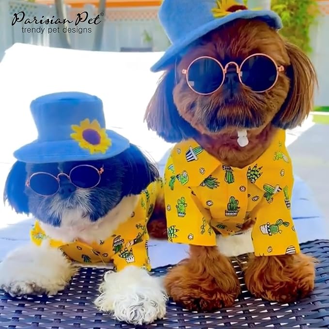 Parisian Pet Cactus Cap Beach Outfit - 100% Cotton Summer Clothes - Stylish Dog Costume - Breathable & Cool - Machine Washable - Medium Dog Shirts