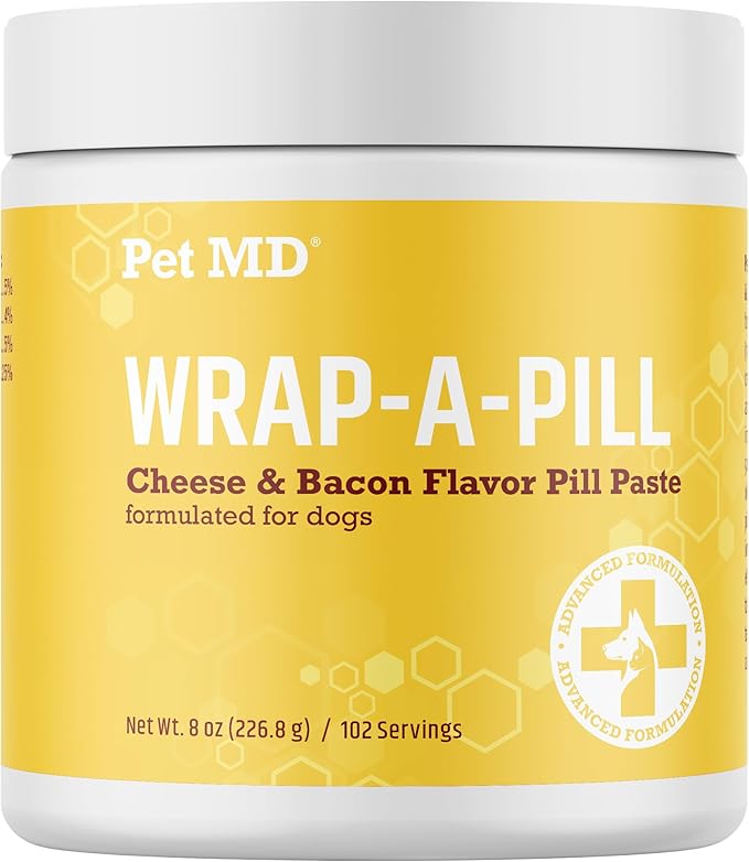 Pet MD Wrap A Pill Cheese & Bacon Flavor Pill Paste for Dogs - Make a Pocket or Pouch to Hide Pills & Medication - 8 oz
