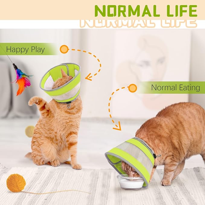 Breathable Air Mesh Cat Cone Collar Soft to Stop Licking, Adjustable, Foldable Lightweight Kitten Cones After Surgery Recovery for Cats & Kittens (Green, M)