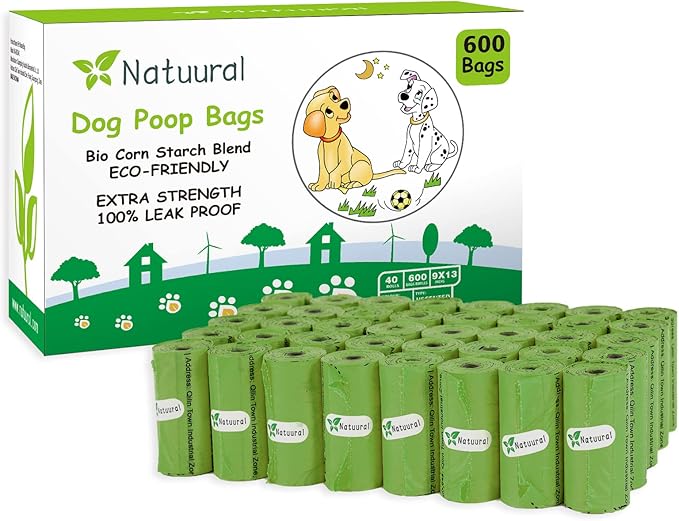 Dog Poop Bags Rolls-600 Counts, 40Rolls, Biodegradable Poop Bags Made of Cornstarch, 100% Leak Proof and Easy to Open (Green)
