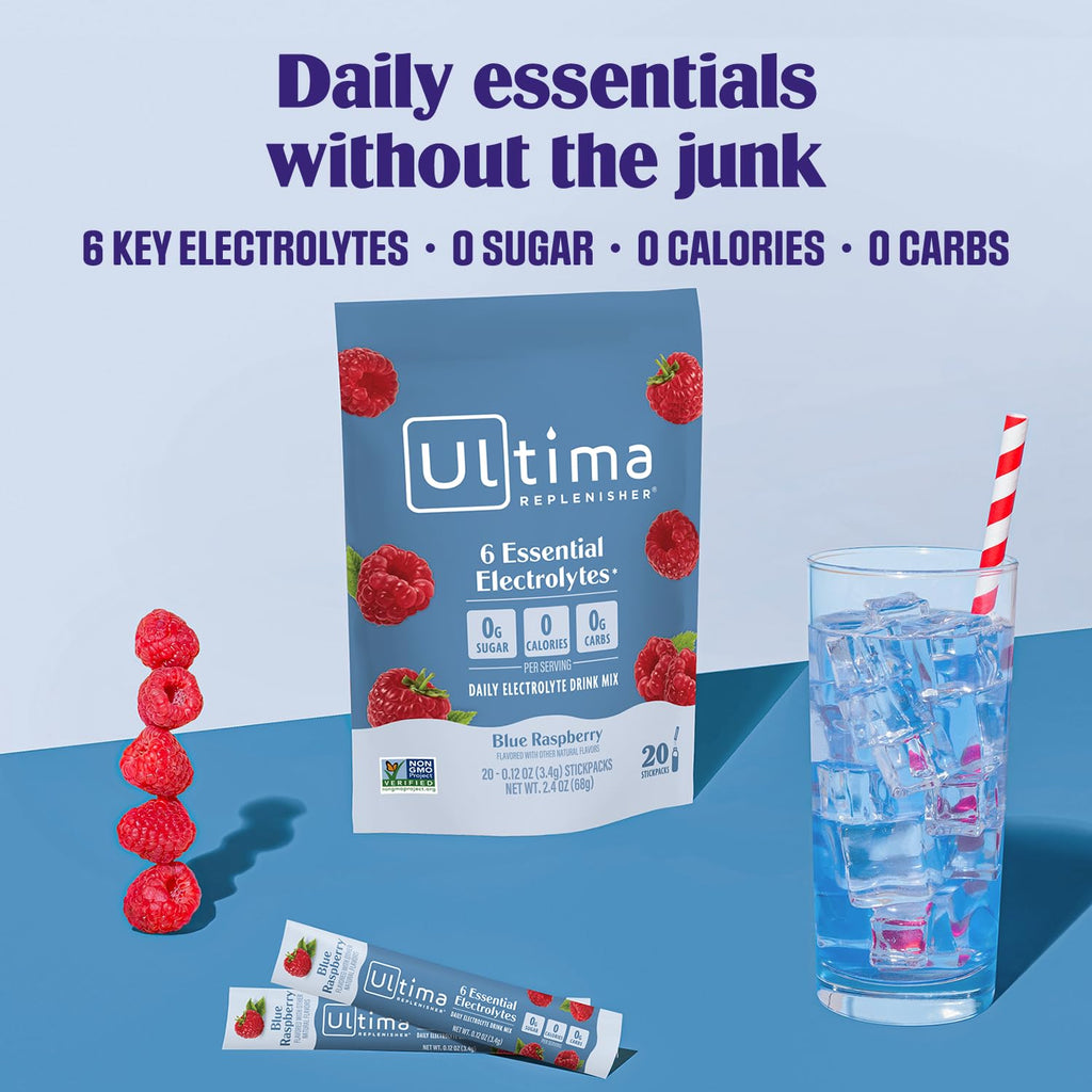 Ultima Replenisher Daily Electrolyte Powder – Original Variety Pack, 20 Stickpacks – Zero Sugar Hydration Packets with 6 Electrolytes and Minerals – Sugar Free, Plant Based & Keto Friendly Drink Mix