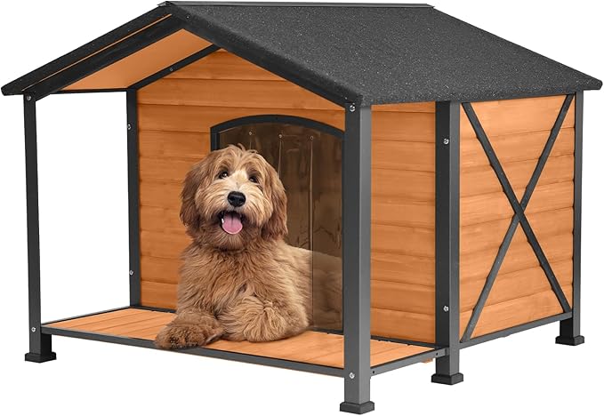 Extra Large Dog House Outdoor Weatherproof, Strong Metal Chew Proof Frame Dog Kennel for Small Medium Large Dogs
