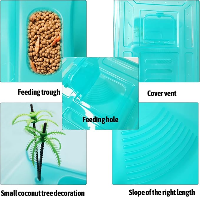 Fhiny Turtle Tank with Lid, Plastic Reptile Terrarium Turtle Breeding Box with Basking Platform Tortoise Aquarium for Crayfish Hermit Crabs Geckos Lizards Habitat Prevent Escaping (Medium)
