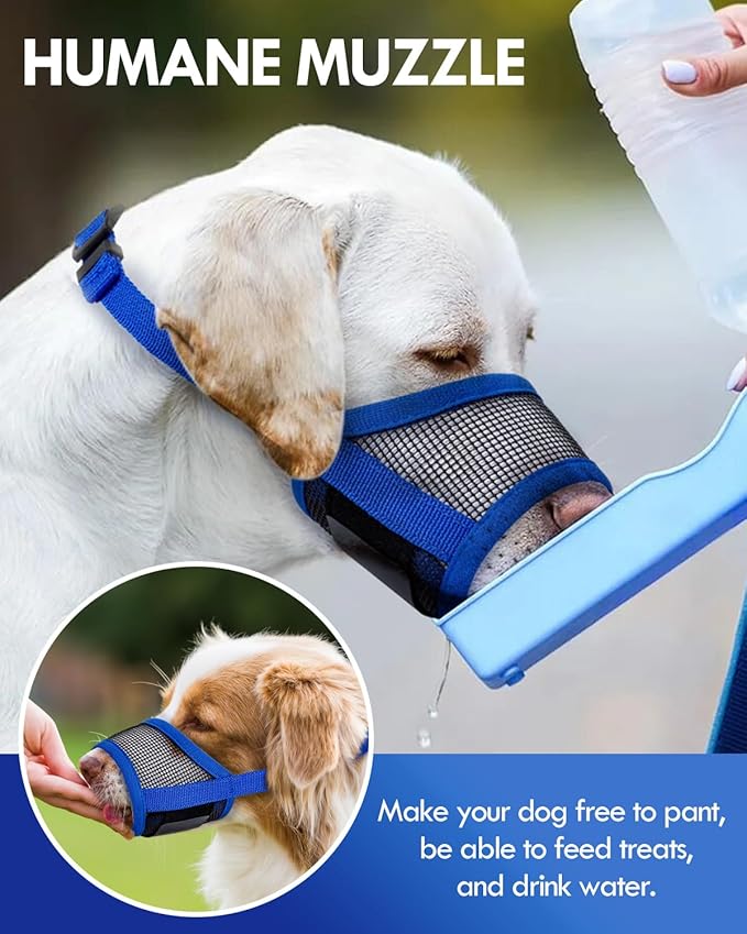 Dog Muzzle, Soft Air Mesh Muzzle for Small Medium Large Dogs Anti Biting Barking Chewing, Breathable Drinkable Adjustable Loop Pets Muzzle for German Shepherd Husky Labrador Retriever (Blue,S)