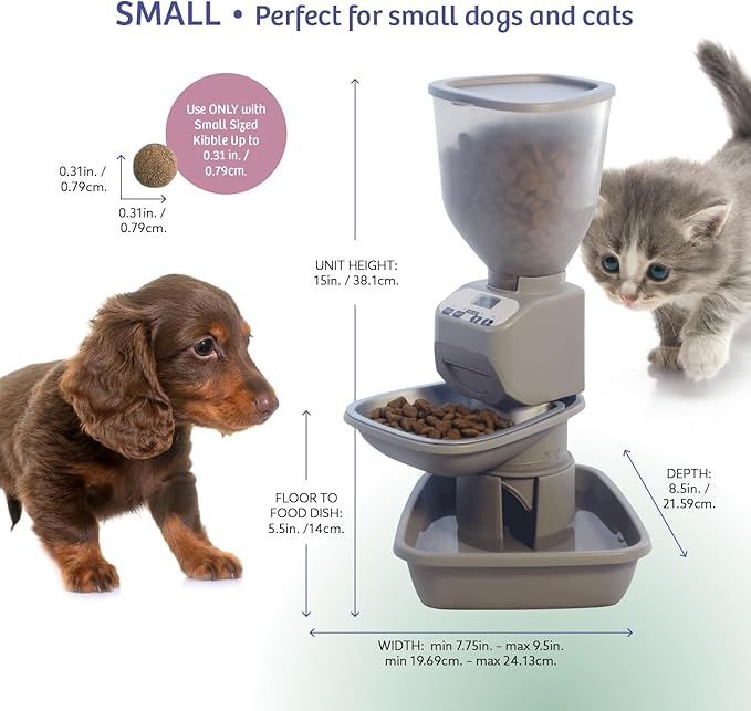 Automatic Dog & Cat Food Feeder with Water Dispenser – Smart Pet Feeder with Portion Control, OLED Display, Anti Jam Design, Battery Operated Dispenser for Small Pets - Taupe