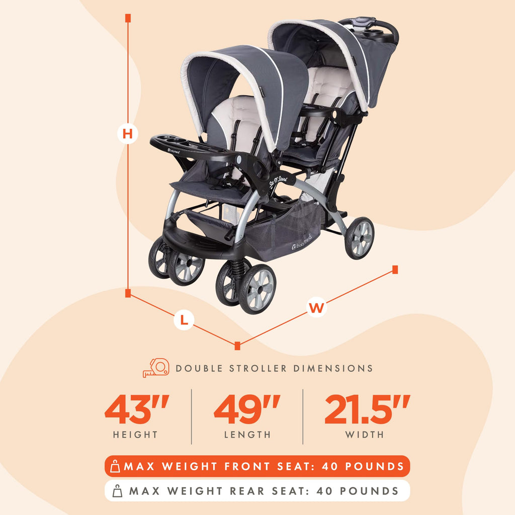 Baby Trend Double Infant and Toddler Stroller w/ Harness and Basket, Sit N' Stand, Stormy - Convertible Twin and Tandem Strollers for Babies