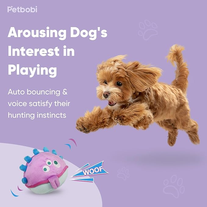 Petbobi Interactive Dog Toys for Boredom - Moving Dog Toy for Stimulating Play, Pet Plush Squeaky Ball for Small Medium Breeds with 4 Batteries, Jolly Jelly Bobby