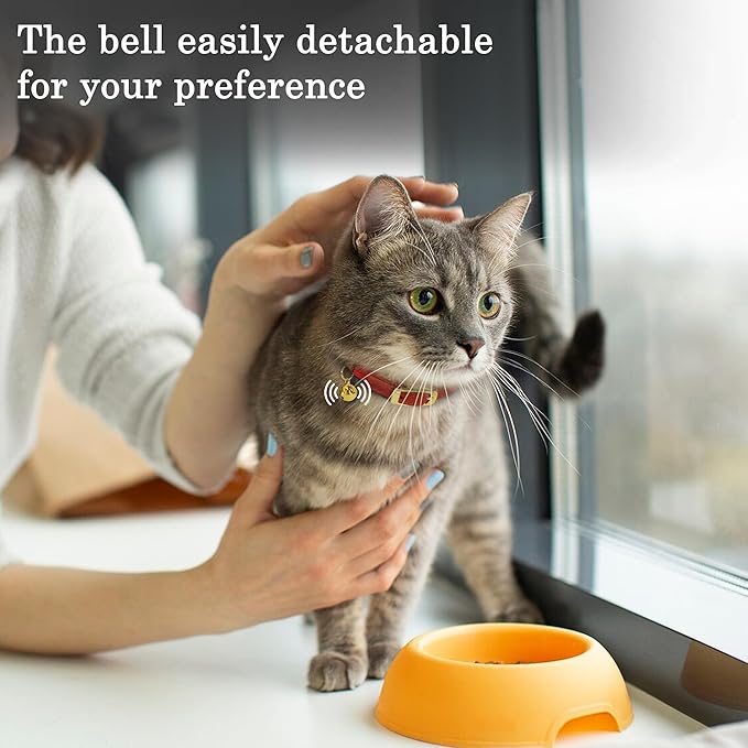 OOPSDOGGY Rolled Leather Cat Collar with Bell - Reflective Kitten Collar with Safety Elastic Strap - Adjustable Small Pet Collars for Boy Girl Cats (Denim)