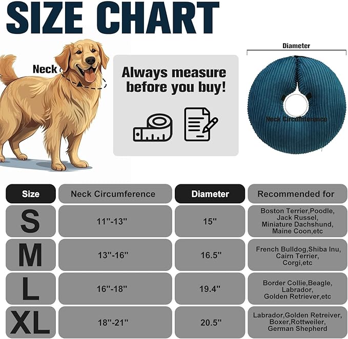 BINGPET Inflatable Dog Cone Collar Alternative After Surgery,Soft Recovery Cone for Dogs to Stop Licking,Protective Neck Donut E Collar Adjustable for Small Medium Large Dogs & Cats(Navy Blue,S)
