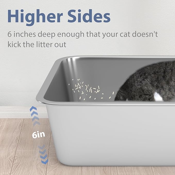 Stainless Steel Litter Box - Cat Litter Box Easy to Clean, Never Absorbs Odor, Stains, or Rusts - Silver (17.7" L x 13.5" W x 6" H)