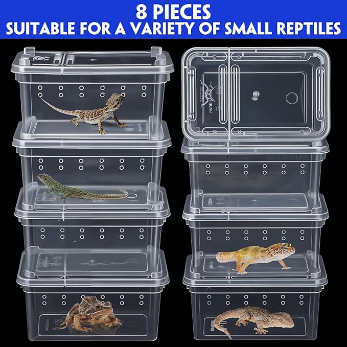 Irenare 8 Pcs Reptile Breeding Breeding Box Plastic Spider Terrarium Tarantula Feeding Box for Bearded Dragon Lizard Spider Gecko Scorpion(Vent Holes,4.33 x 2.76 x 2.95 Inch)