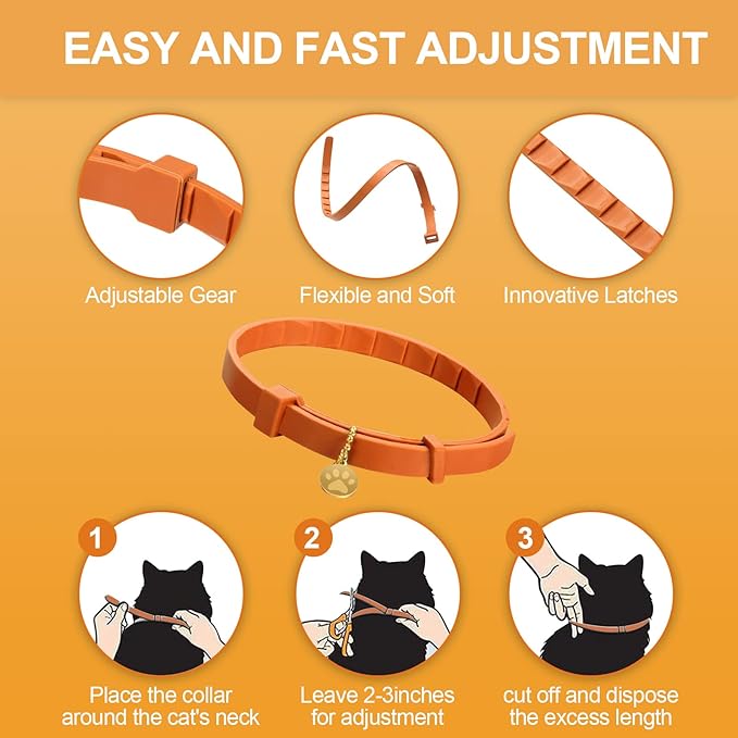 4 Pcs Cat Calming Collar Adjustable Lavender Scent Relaxing Cat Collar with 2 Pendant for Puppies Reduce Stress Aggression Anxious, up to 15 Inches(Orange)