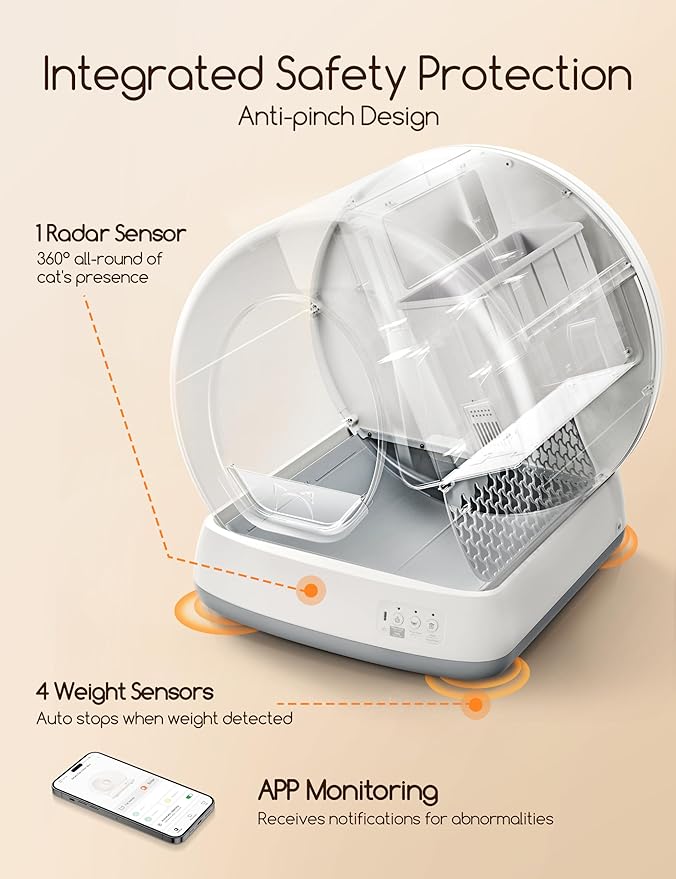MeoWant Self-Cleaning Cat Litter Box, Integrated Safety Protection Automatic Cat Litter Box for Multi Cats, Extra Large/Odor Removal/APP Control Smart Cat Litter Box with Mat & Liner