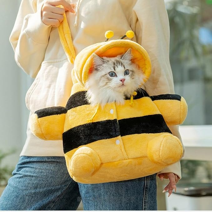 Cat Puppy Costume Winter Warm Outing Backpack Cute Bear Bee Design Anti-Escape Bag for Kitten Cat Small Dog (bee,Medium)
