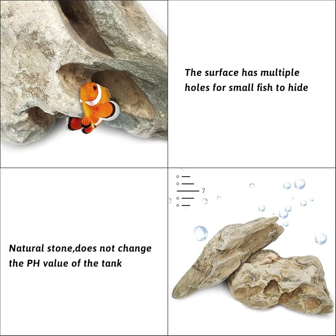 PINVNBY Dragon Stone Ohko Natural Aquarium Rocks - Mixed Sizes Perfect for Reptile & Amphibian Tanks - 4.5 lbs
