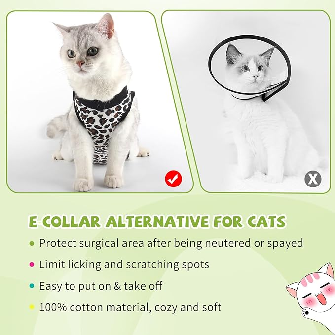 2 Packs Cat Surgery Recovery Suit Surgical Clothes Abdominal Wounds Anti-Licking Cat Bodysuit Onesie Substitute E-Collar& Cone