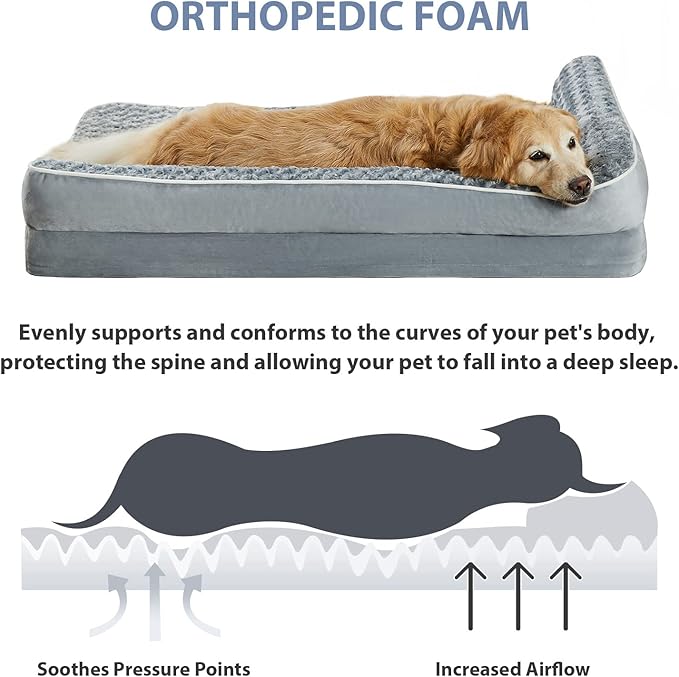 BFPETHOME Orthopedic Dog Bed for Large Dogs-Big Waterproof Sofa Dog Bed with Removable Washable Cover, Washable Pet Bed with Waterproof Lining and Nonskid Bottom,Pet Bed for Large Dogs