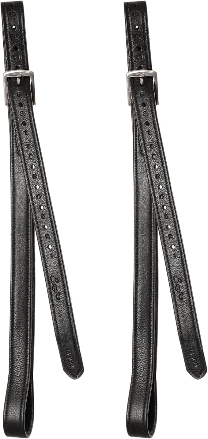 Exion FlexiStrong Stirrup Leathers for English Saddles – 1" Premium Calfskin with Nylon Core – Numbered Holes, Stainless Steel Buckles – Black/Brown – Horse Riding Gear (48"/120cm to 62"/155cm)
