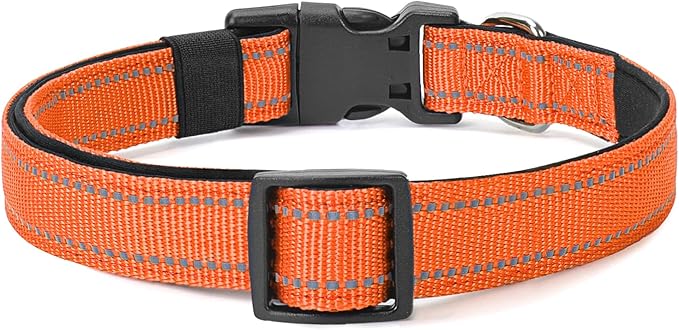 Reflective Dog Collar Padded with Soft Neoprene Breathable Quick Release Basic Dog Collars for Medium Large Dogs Orange