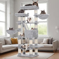 Heybly Cat Tree, 68 inch Multi-Level Cat Tower for Indoor Cats, 2 Widened Plush Perches Cat Condo with Scratching Board and Big Caves, Light Gray HCT025W