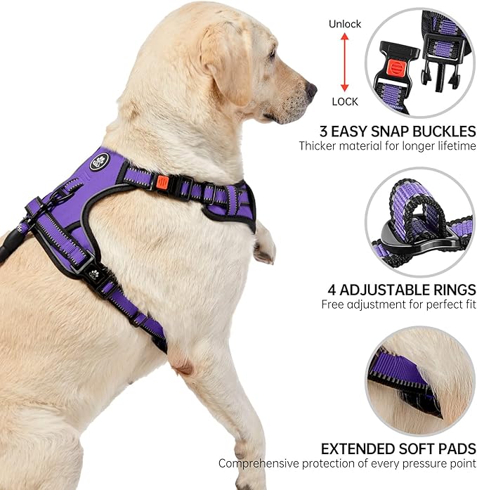 NESTROAD No Pull Dog Harness,Adjustable Oxford Dog Vest Harness with Leash,Reflective No-Choke Pet Harness with Easy Control Soft Handle for Large Dogs(X-Large,Purple)