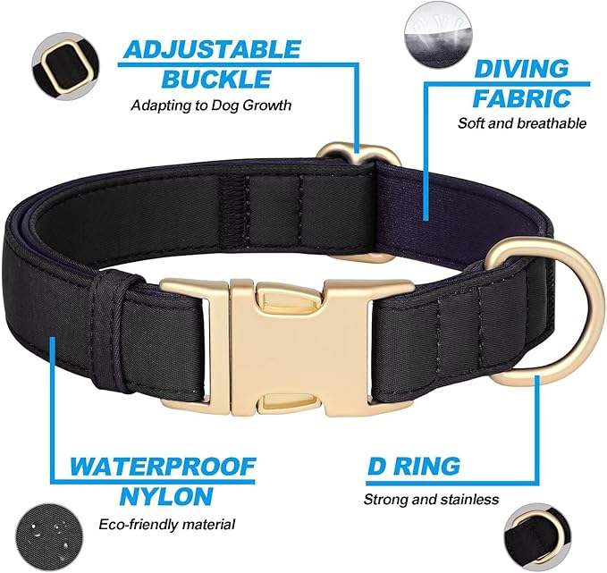 Didog Soft Padded Dog Collars for Medium Dogs, Colorful and Durable Dog Collar with Quick Release Buckle, Light and Breathable for Daily Walking, Black, M