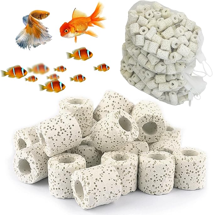 Hamiledyi 4 LB Aquarium Filter Media Bio Balls Ceramic Rings Media with Mesh Bag for Fish Tank and Pond Canister Biological Biofilter Filter (White)