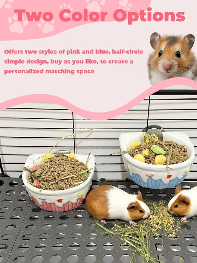 Chinchilla Food Bowl Ceramic Guinea Pig Cage Feeder Hanging Bunny Food Dish Small Animal Feeding Bowls for Syrian Hamster Ferret Gerbils (Pink)