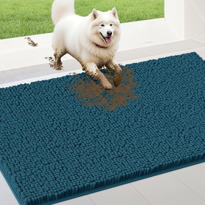 IM HOME Extra Large 60" x 36" Teal Blue Dog Door Mats for Muddy Paws, Chenille Absorbent Dog Mat, Non Slip Heavy Mud Mat for Dogs, Soft Pet Bed Mat for Entryway, Mud Paws, Inside Floor