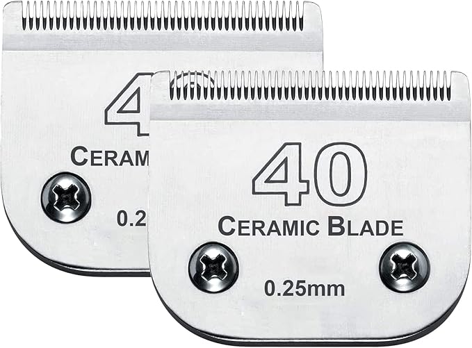 2Pack #40 Dog Grooming Clipper Replacement Blades - Compatible with Andis/Wahl/Oster, Detachable Ceramic & Stainless Steel Blade, Size 40, Cut Length 1/100" (0.25mm)