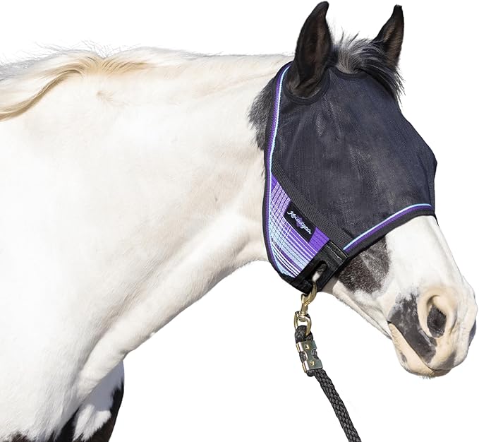 Kensington 90% UV Fly Mask Halter CatchMask UViator - Without Ears & Forelock Freedom Web Trim *Roomy Fit*- X-Large, Lavender Mint
