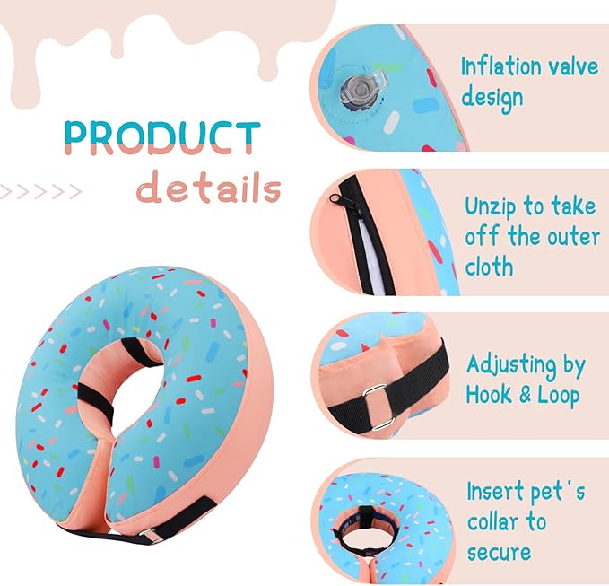Supet Inflatable Dog Cone Collar Alternative After Surgery, Doggie Neck Donut Collar Recovery E Collar, Soft Dog Cone for Small Medium Large Dogs