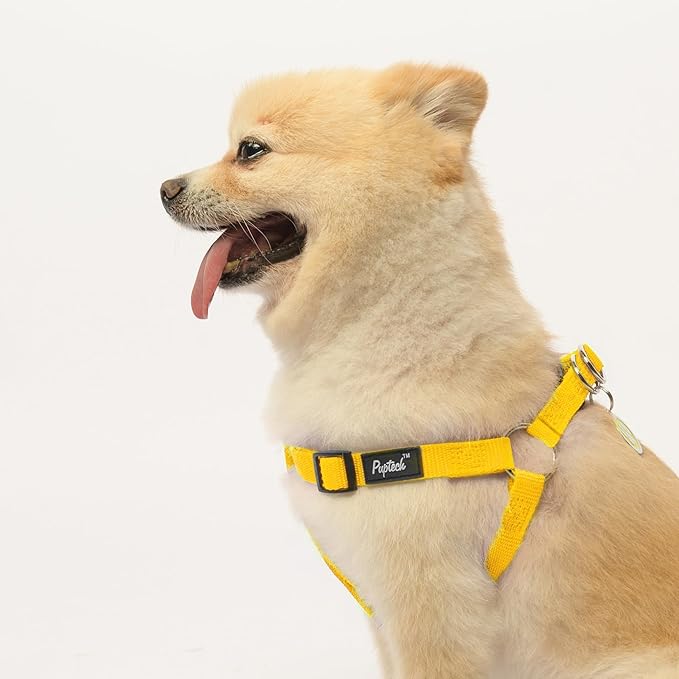 PUPTECK No Pull Dog Harness Soft Adjustable Basic Nylon Step in Puppy Vest Outdoor Walking with ID Tag, Yellow, M
