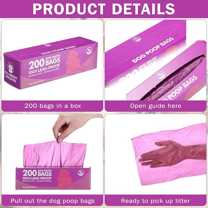 Sherr 20 Boxed Rolls 4000 Counts Dog Poop Bags Bulk Leak Proof Dog Waste Bags Universal Pet Doggy Waste Poop Box for Puppy Pets Outdoor Walking and Travel, 20 Rolls of 200 (Purple)