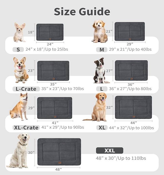MADE 4 PETS Dog Crate Pad Bed for Medium Large Dogs, Washable & Reversible, Anti-Slip Kennel Mat for Cozy Sleeping, Soft Fluffy Dog Bed for Indoor & Outdoor Use, 35"x23", Dark Gray