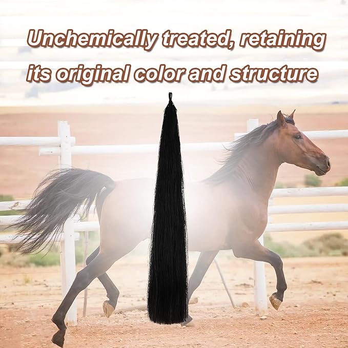 Horse Tail Extensions with Natural Loop Top, Blunt Cut Bottom, 3/8 LB 28-30 Inches Long （Jet Black）