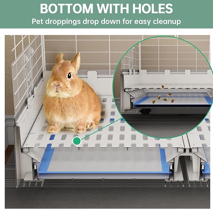 Oneluck Indoor Bunny Cage with Pull-Out Tray,Wheels and Transparent Panel，Rabbit, Guinea Pig, Chinchillas, and Small Animal Condo