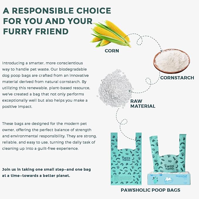 Poop Bags for Dog and Cat - Biodegradable 100% Leak-Proof Pet Waste Bags with Handle, 360 Count, Cornstarch Based Extra Thick, for Dog Poop and Cat Litter Disposal (Unscented)