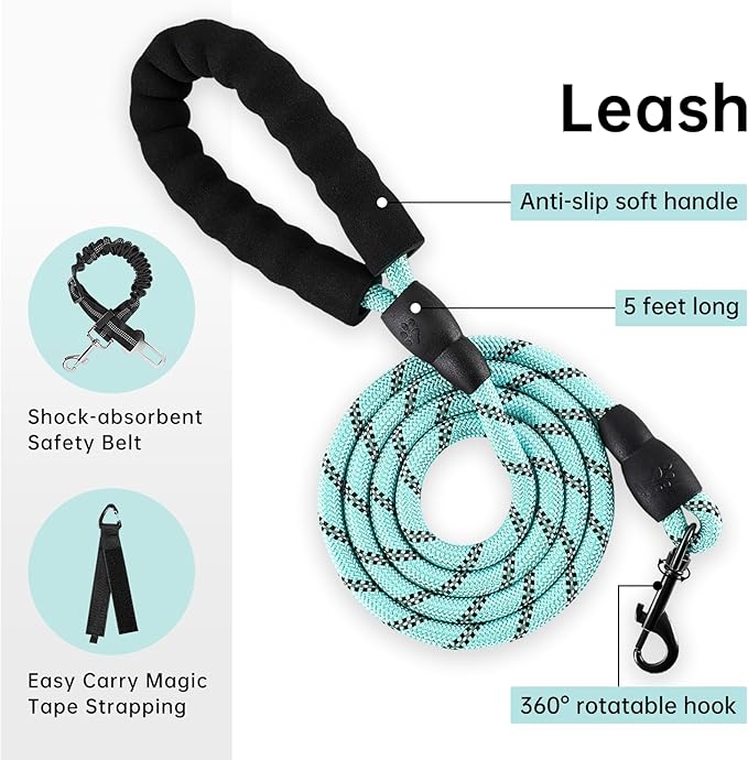 IVY&LANE No Pull Dog Harness with Leash Set, Reflective No Choke Pet Vest,Adjustable Oxford Dog Vest Harness with Easy Control Handle for Small Dogs (Turquoise,S)